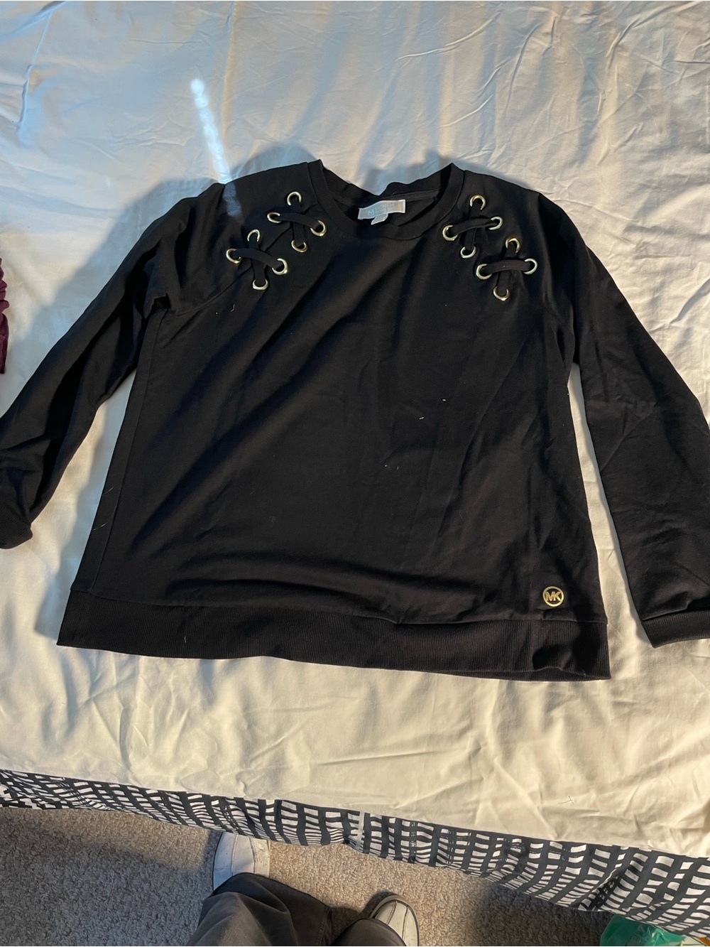Michael Kors Black Lace-Up Shoulder Sweatshirt